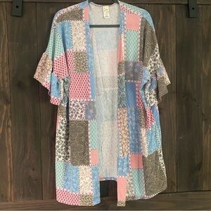 7th Ray Boho Patchwork Kimono Cardigan – Multicolor Floral Print – Size XL